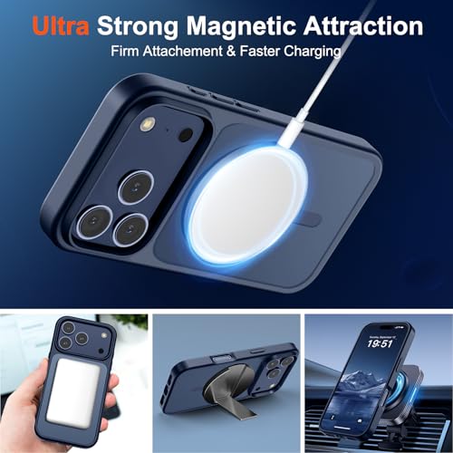 Image of SUPFINE Magnetic for iPhone 17 Pro Case with Screen Protector (Compatible with MagSafe)(Military Grade Drop Protection) Translucent Matte Shockproof with Anti-Fingerprint Phone Cover,Dark Blue