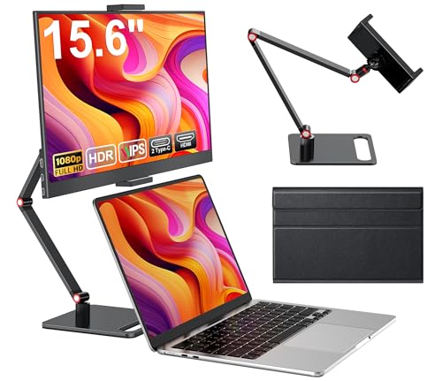 MAGICRAVEN Tragbarer Monitore 15.6“ 1080P FHD Laptop Bildschirm Erweiterung Monitor IPS Screen, Laptop Monitor mit Lautsprecher, Bildschirm für Laptop/PC/Telefone/PS45/X-Bo mit HDMI/USB C & Halterung