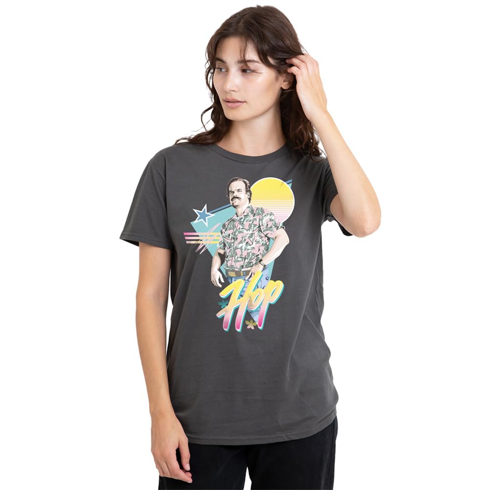 Stranger Things 80'S Jim Hopper Ladies T Shirt, Charcoal, Small