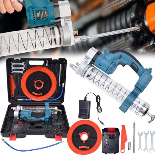 Pistola Engrasadora, Pistola Engrasadora Multibatería Con Baterías Litio 21V 3000 Mah Con Una Sola Mano Ajustable 3 Velocidades Inalámbrica Con 3 Llaves Rodillo Raspador Tubo Duro Aleación 300 Ml/Min