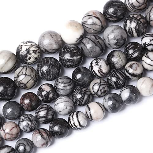 45pcs 8mm Natural Stone Beads Spider Web Stone Round Loose Spacer Energy Stone Healing Power Beads for Jewelry Making DIY Bracelet Necklace 15"