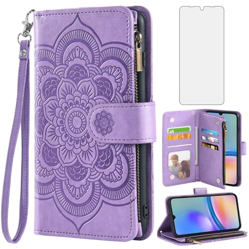 Coque Samsung Galaxy A05 Antichoc Portefeuille en Cuir PU Violet avec Porte-Carte
