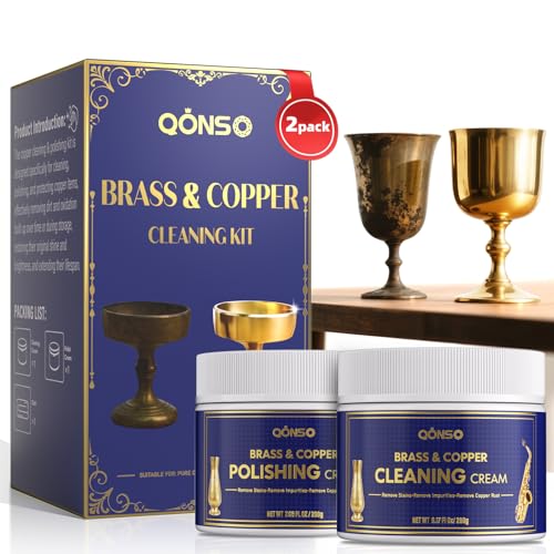 QONS Brass Polish Copper Cream Cleaner Kit - Instant Polishing Cream And Protective Tarnish Removal, Metal Cleaner And Brightener For Antiques, Music Instruments, Copper Kettle And Sinks