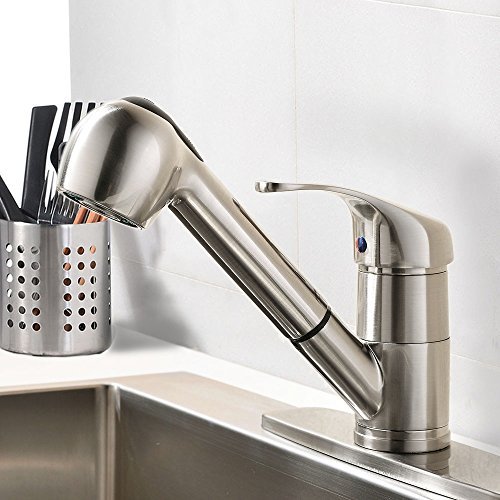 VCCUCINE Best Modern Brushed Nickel Single Handle Stainless Steel Pull Out Sprayer Bar Kitchen Sink Faucet, Pull Down Kitchen Faucet with Deck Plate