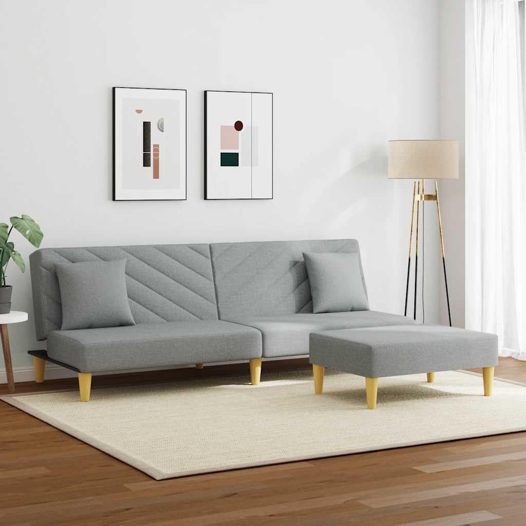 Sofa z funkcją spania 2-osobowa, jasnoszary materiał, z poduszką i podnóżkiem, regulowane oparcie, 200 x 84,5 cm, solidne wzornictwo do salonu