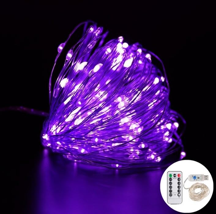 Volunx USB Purple Fairy Lights 2/5/10m Copper USB Plug in, String Light 8 Modes Copper Wire String Lights Remote Timer, Twinkle Firefly Bedroom Party Night Room Decorations Xmas (10m / 100LED)