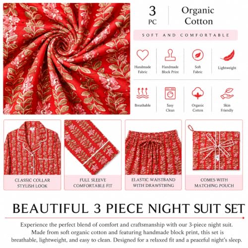 Image of Huar Cotton Pajamas Set for Women - Luxurious Cotton Womens Pajama Sets - Comfortable Christmas PJ Set, Breathable & Light Pj