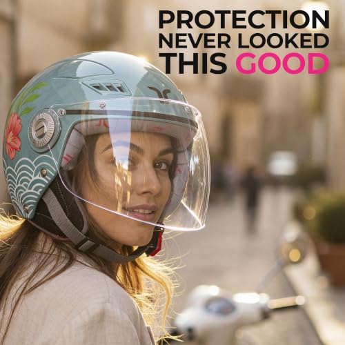 Image of TVARRA Lilt Women's Open Face Helmet for Scooty | Lightweight 750g | Stylish Designer Half Face Helmet with Clear Visor | Designed for Ladies & Girls | ISI Certified (Aqua Blue,S)