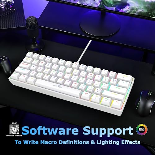 Image of Ant Esports MK1300 V2 60% Wired Mechanical Gaming Keyboard, 61-Keys Compact Mini Software Controlled, Brown Switch, RGB Backlit, Anti-Ghosting, USB-C Wired, Portable for PC /Mac Gaming & Typing - White