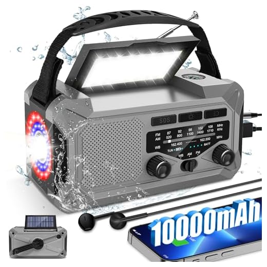 10000mAh Emergency Weather Radio with Solar Charging, Hand Crank & Type-C Charge, Portable Radio AM/FM/NOAA, LED Flashlight Reading Lamp Compass for Outdoor Camping Phone Charger SOS Alarm Radio