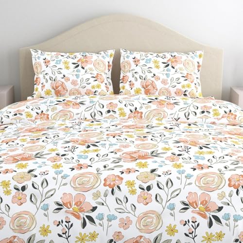 Image of haus & kinder Bed Sheet Double Bed 144 TC Pure Cotton Bedsheet for Double Bed Queen Size 100% Cotton Bedsheet Bedding Set - 1 Bedsheet and 2 Pillow Cover Island Bloom