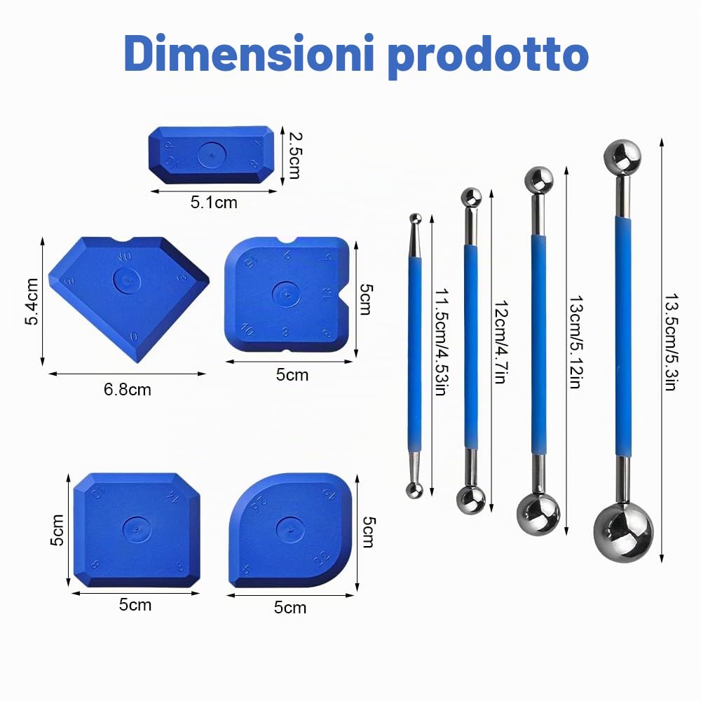 Set di 9 Strumenti per Calafataggio,Spatole per Silicone,Kit di Raschietto Spatola per Sigillante,Tira Silicone per Angoli con 23 Forme Diverse,Spatola per Silicone per Stanza da Bagno Cucina