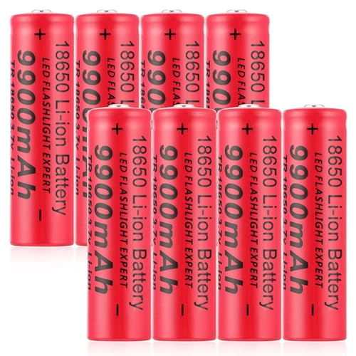 Pilas Recargable, 3,7V Litio Batería, Li Ion Recargable Batería, 9900mAh Alta Capacidad Batería Linterna/Dron/Luces Solares, Batería Top Botón de Larga Vida para Coches RC (8Pcs)
