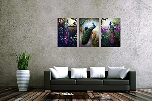 Hlj Art 3 Panels Modern Peacock Pictures Canvas Wall Decor Vintage Wall Art Painting Print thumb #5