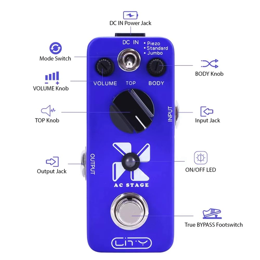 pedal de efectos para guitarra simulación acústica AC etapa pedal efecto para guitarra eléctrica 3 modos Piezo/estándar/gigante verdadero bypass