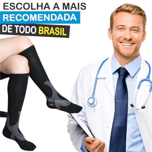 Meia de Compressão Elástica Tratamento Para Varizes Má Circulação Trombose Redução Das Dores (Preta,