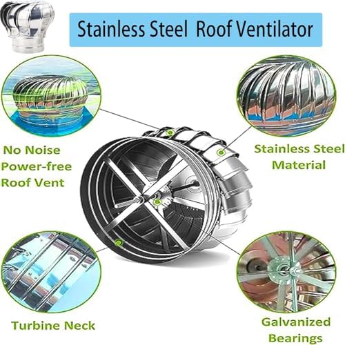 400mm Roof Wind Turbine Ventilator, Round Exhaust Vent for Efficient Heat Dissipation in Homes, Factories, Attics & Farms – Solar-Powered Air Circulation Solution
