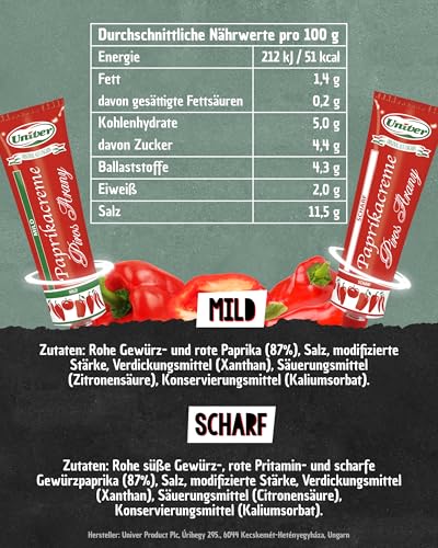 Univer Original 4x Piros Arany scharf & mild Paprikacreme SPARSET - 4x160g Paprikamark - Ungarische Spezialität direkt vom Hersteller - Paprikapasta Rotes Gold