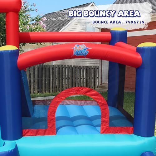 Image of Action Air Inflatable Water Slide for Kids, Backyard Water Park with Big Bouncy Area, Splash Pool, Long Slide, Water Cannon & Sprinkler, 193x138x91 Inch Outdoor Bouncy Castle for Summer Party Fun