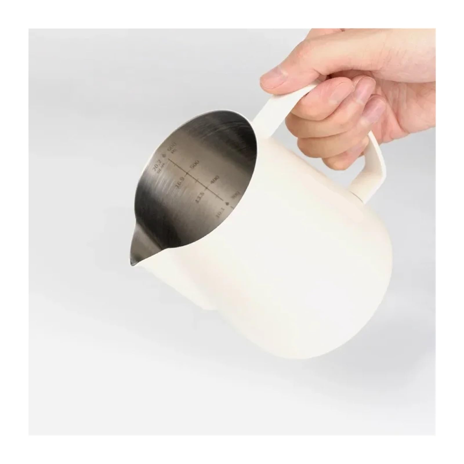 Taza de café Latte 400ml/600ml, jarra leche, espuma acero inoxidable, herramientas Barista boca puntiaguda doble escala(600ml,White)