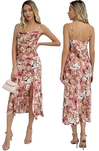 UTNISAN Wedding Guest Dress for Women Spaghetti Strap Satin Slip Cocktail Formal Midi Evening Party...