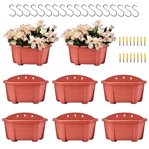 ORIMERC Lot de 8 pots de fleurs à suspendre pour intérieur et extérieur avec trou de drainage, clôture, balcon, balustrade, support mural avec crochets...