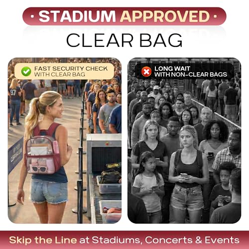 Image of Oraben Clear Backpack Stadium Approved, Small Stadium Bag 12 x 6 x 11 in | 0.4mm Thick PVC, Durable Material,Clear Bag with 2 Side Pockets,Great for Park, Festivals, Sporting Events and Daily Use