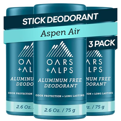 Oars + Alps Aluminum Free Deodorant for Men and Women, Dermatologist Tested and Made with Clean Ingredients, Travel Size, Aspen Air, 3 Pack, 2.6 Oz Each