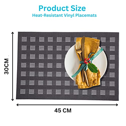 Image of YELONA Placemats for Dining Table - Heat Resistant, Non-Slip & Washable PVC Vinyl Table Mats - Set of 6, 45 x 30 cm (Brown & Beige)