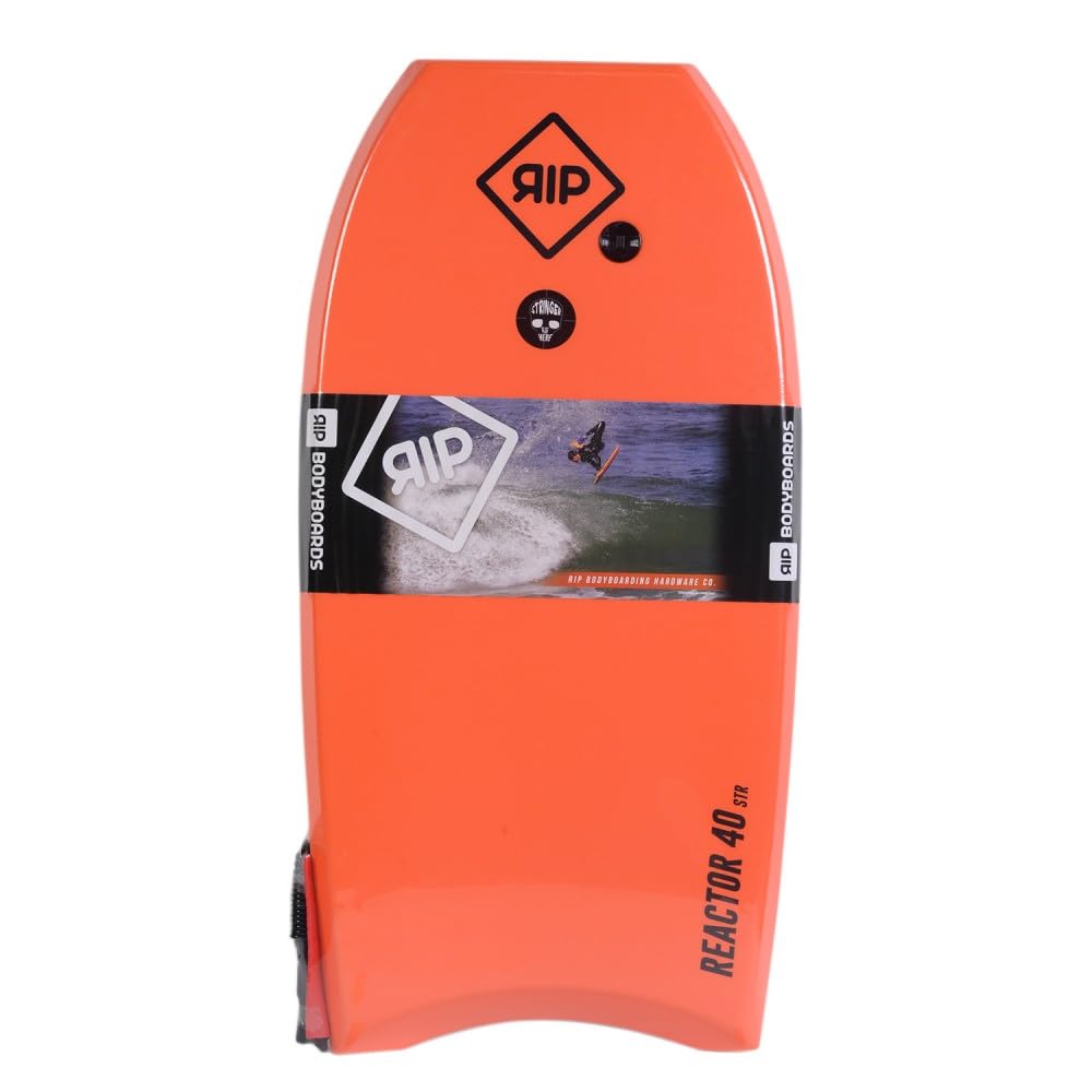 RIP Bodyboard – RIP Reactor EPS 42 + Flat Leash – 6 Farbkombinationen, CXLPE 4 mm Deck, Crescent Tail, Stringer aus Faser, 50/50 einfache Schiene – Lieferung mit Stecker, ideal für Anfänger