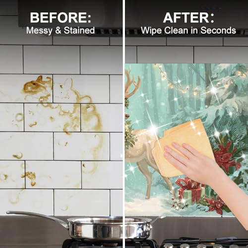 Image of Christmas Reindeer Wreath Backsplash Peel and Stick, 35.4x23.6 in
