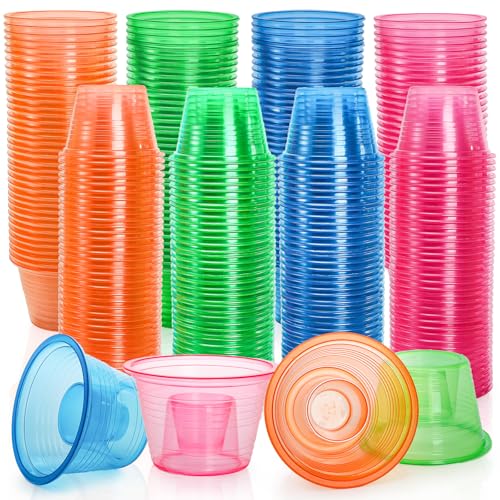 Coloch 200 Pack Plastic Bomber Cups Disposable Bomb Cups Assorted Colors Power Bomber Double Shot Glass for Mixed Drinks Shots Party