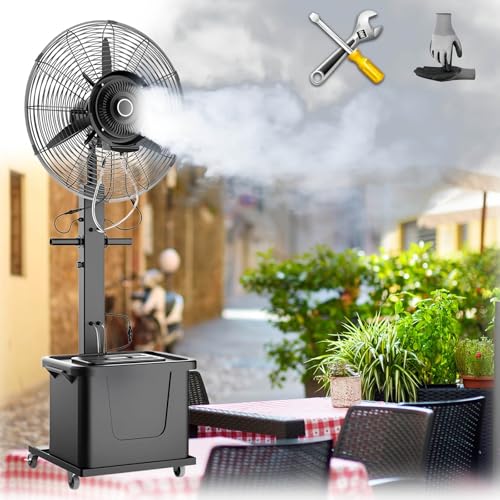 Large 26"/30" Industrial Misting Fan - 320W Oscillating Pedestal Fan with 11 Gallon Tank, 3 Speeds, 90° Oscillation for Patio &amp; Garden Cooling