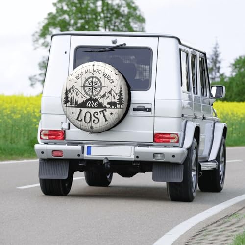 Image of Not All Those Who Wander are Lost Spare Tire Cover Wheel Protectors Waterproof UV Resistant Wheel Covers Universal Fit for SUV Truck Rv Trailer Camper Travel Accessories 14 inch