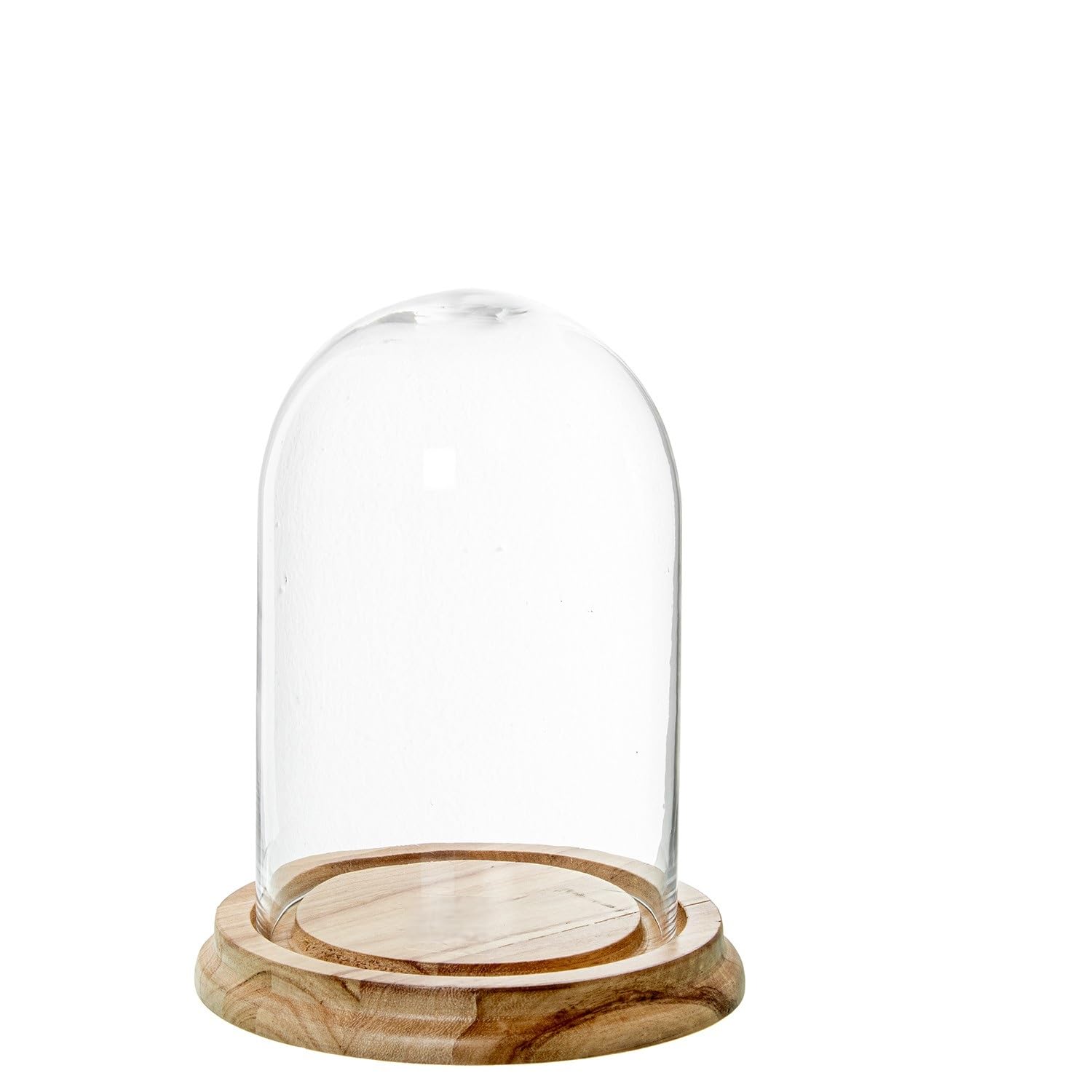 DRW Fanal de Cristal con Base de Madera en Transparente y Natural 19x19x25cm