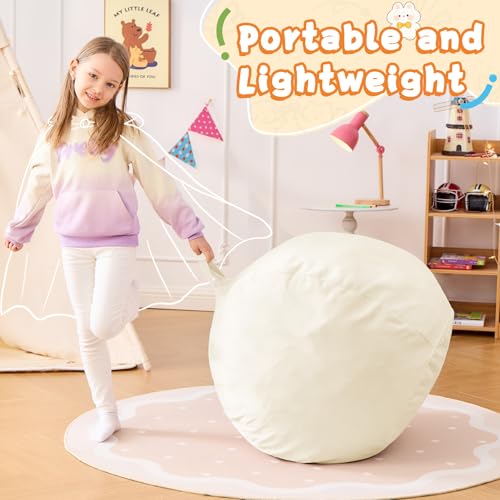 Image of Bean Bag Chairs for Kids - 2.5FT Round Memory Foam Furniture BeanBag Chair - Kids /Teens Bean Bag Sofa with Soft Micro Fiber Cover - Fluffy Couch for Playroom Living Room Bedroom, Ivory