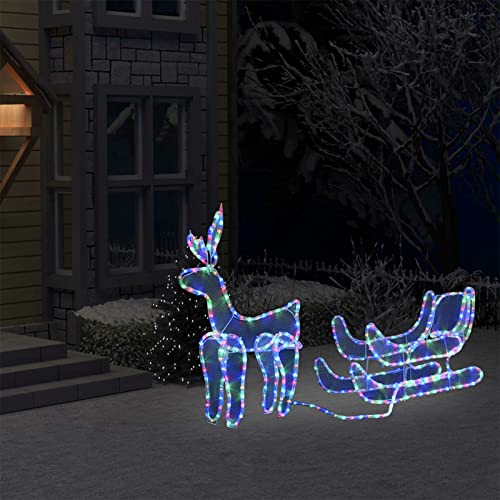 Weihnachtsbeleuchtung Rentier und Schlitten Mesh 432 LEDs, RONGQI LED...