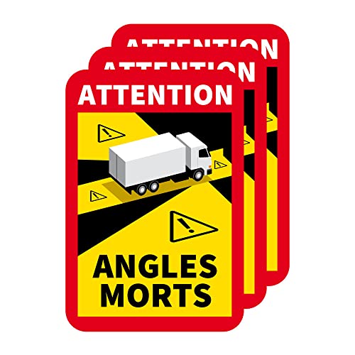Autocollants Attention Angles Morts Poids Lourds (M0374). Autocollant Angle Mort Camion Officiel. Stickers 17 cm x 25 cm -