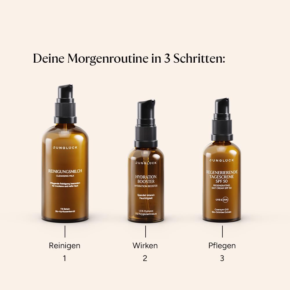 JUNGLÜCK Set Starke Trockenheit reduzieren SPF 50 | Tiefenwirksame Feuchtigkeit, nährende Pflege & UV-Schutz SPF 50 – mit Hyaluron in 4 Molekülgrößen für trockene Haut