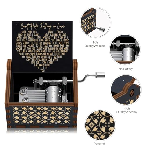 Image of Store2508 Wooden Vintage Hand Cranked Music Box - Can't Help Falling in Love