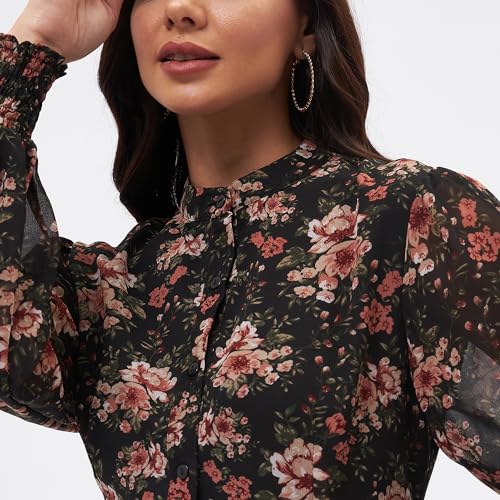 Image of Kibo Women's Georgette Floral Button Down Shirt Dress