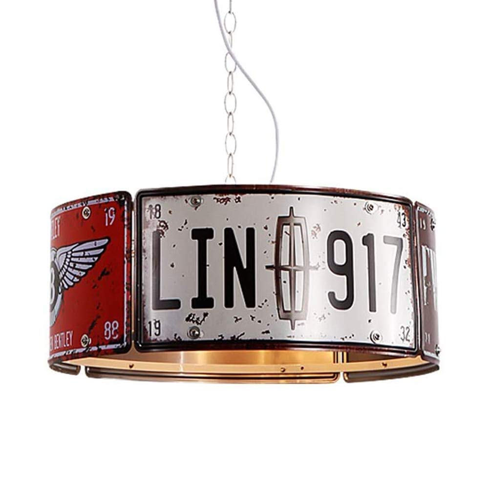 HELCEKOU Vintage Pendant Light Industrial License Plate Creative Decor Chandelier Retro Loft Iron Ceiling Lighting E27 Hanging For Dinning Room Restaurant Bar Cafe (A)
