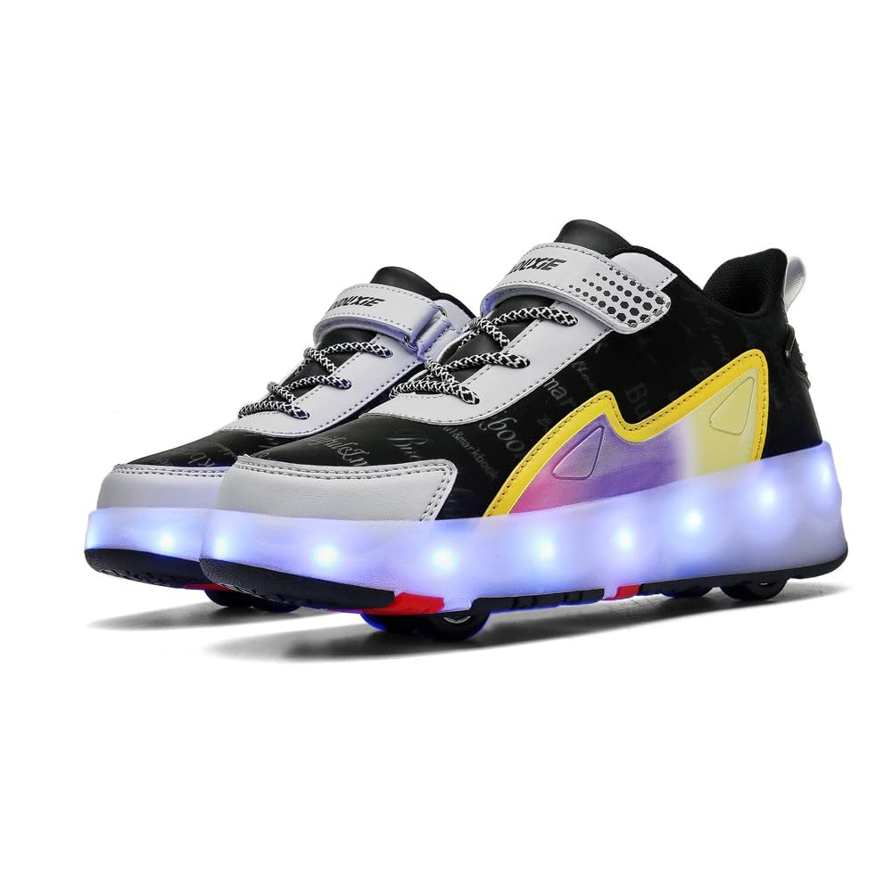 Sneaker per Bambini,Scarpe da Skateboard a Due Ruote,Luce a Cambio Colore Regolabile,Ricarica USB,universali per Ragazzi e Ragazze,Nero Rosa Oro Argento 27–40 EU
