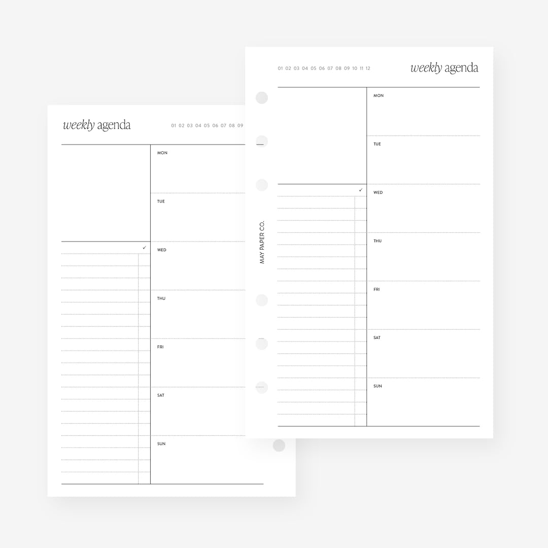 MAY PAPER CO.Franklin Covey Compact Undated NO.11 Weekly Week on One Page with List Planner Insert for Filofax Personal, LV MM agenda refill 6 hole 4.75 x 6.75