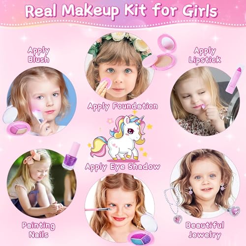 Image of Kidology Kids Makeup Kit, Unicorn Toys for Girl Real Washable Makeup Girls Princess Play Make Up Toys, Makeup Set for Age 3+ Year Old Christmas & Birthday Gift (Pretty Girl Makeup Bag)