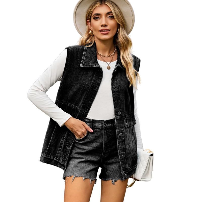 Women’s Denim Vest Waistcoat | Sleeveless Button-Front Casual Layer-image-31