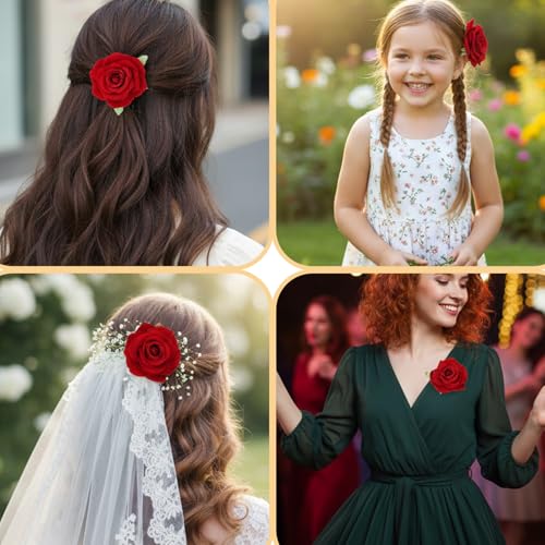 4 Piezas Pinzas de Pelo con Flores Rojas miniatura 4