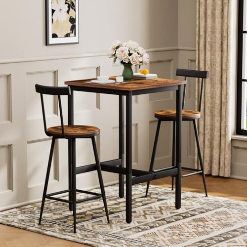 EURHCIO Table de Bar avec 2 Tabourets,Table Haute et avec 2 Chaises,pour 2 Personnes,60x60x92cm,pour Cuisine Salle à Manger Salon Bar (Noir-D)