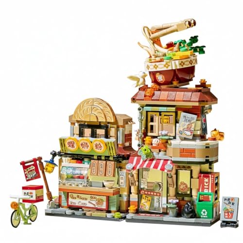 Image of SKY LINE OCEAN Japanese Ramen Noodle Shop Building Blocks Set (870+ PCS) | Street View Mini Bricks Cafe Model Kit for Ages 14+ | Creative Architecture DIY Decor | 5 Year Structural Warranty