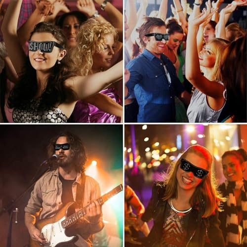 Image of Hetkrishi LED Glasses, Bluetooth APP Connected LED Display Smart Glasses USB Rechargeable DIY Funky Eyeglasses for Party Club DJ Halloween Christmas(Text, Graffiti, Animation, Music Rhythm)